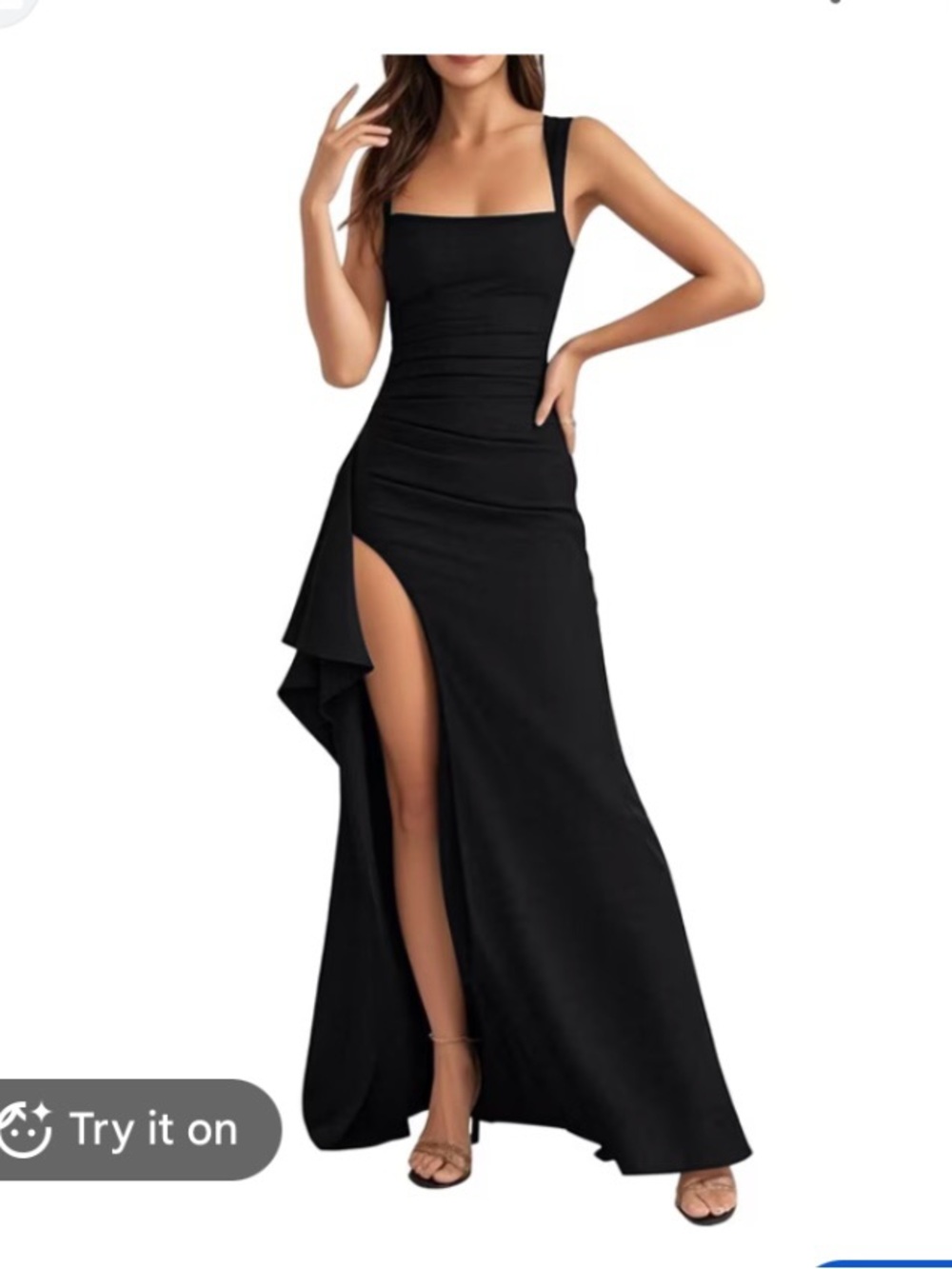 New Women XL black square-neck sleeveless maxi dress with a front/side slit